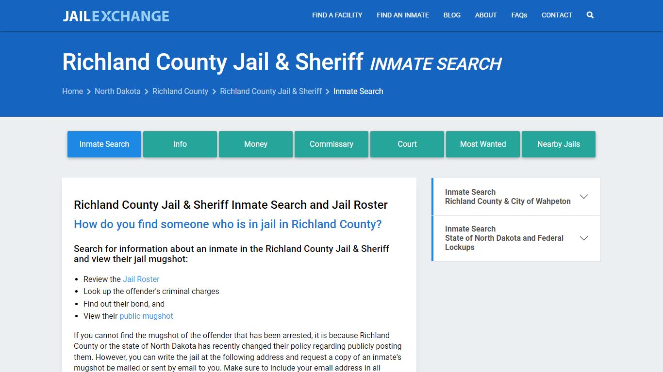 Inmate Search: Roster & Mugshots - Richland County Jail & Sheriff, ND