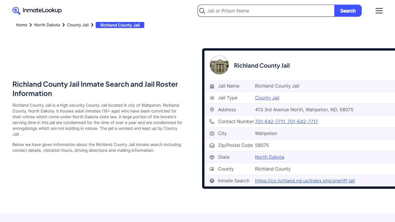 Richland County Jail Inmate Search and Jail Roster Information