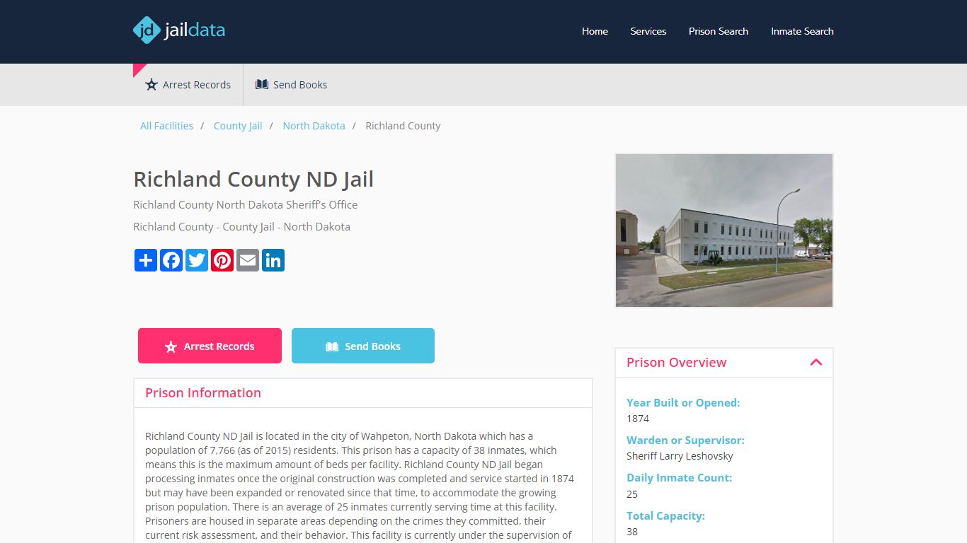 Richland County ND Jail Inmate Search and Prisoner Info - Wahpeton, ND